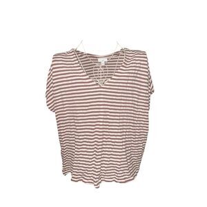 NICE WOMEN J. Jill linen blend striped tee, lightweight, horizontal stripes, v-n